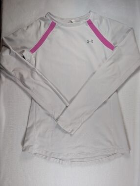 Under Armour White Long Sleeve Athletic Top with Pink Accents